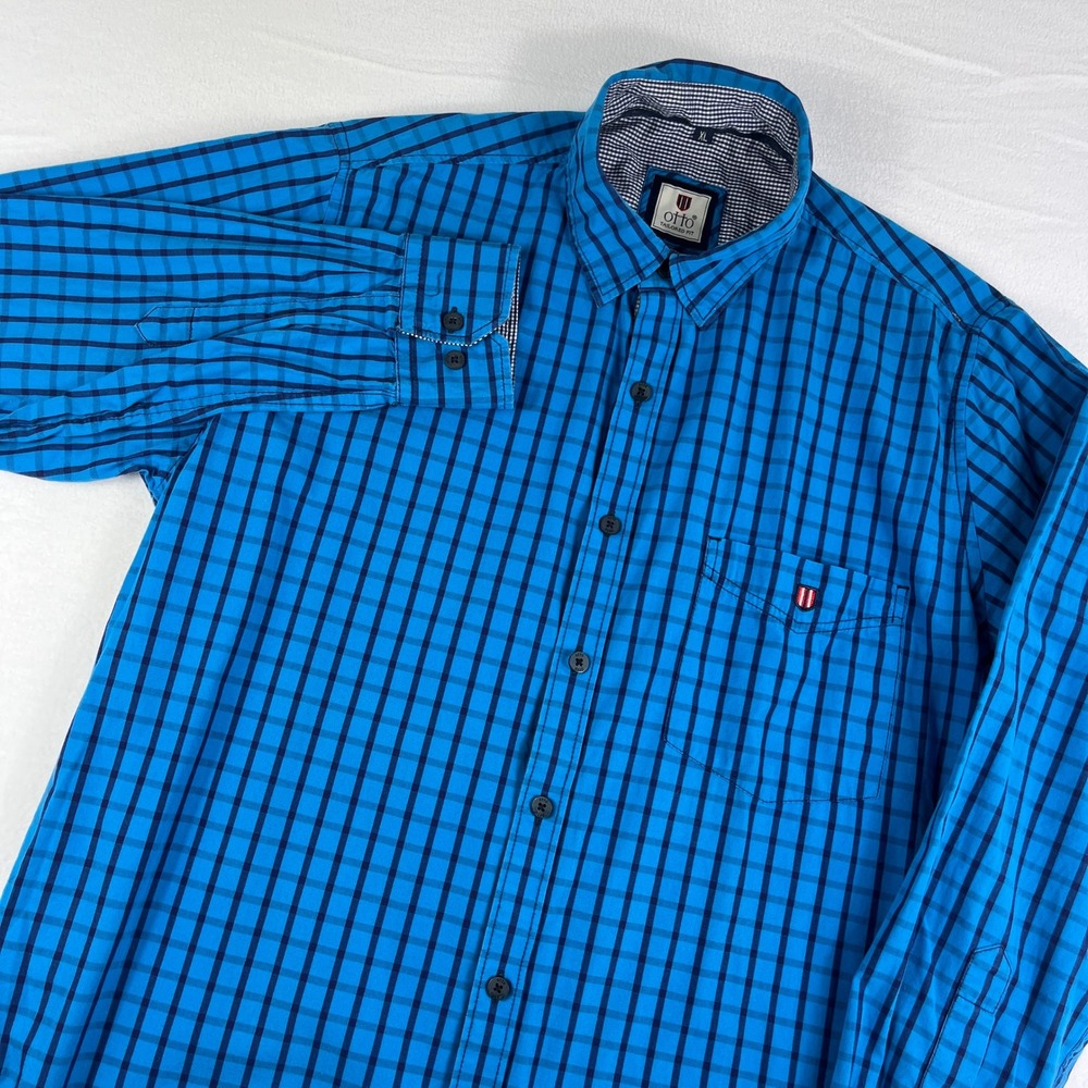 OTTO Tailored Fit Men's Long Sleeve‎ Blue Plaid Button Down Shirt XL
